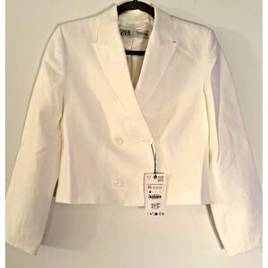 Zara Women's XS Cropped Double Breasted Blazer NWT Cream Jacket Orig $129.99